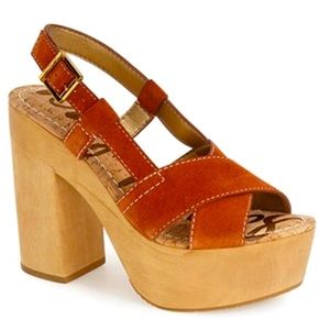 Sam Edelman | Mae | Suede Ginger spice Platform Heels |  Retro Chunky Heel | 7.5